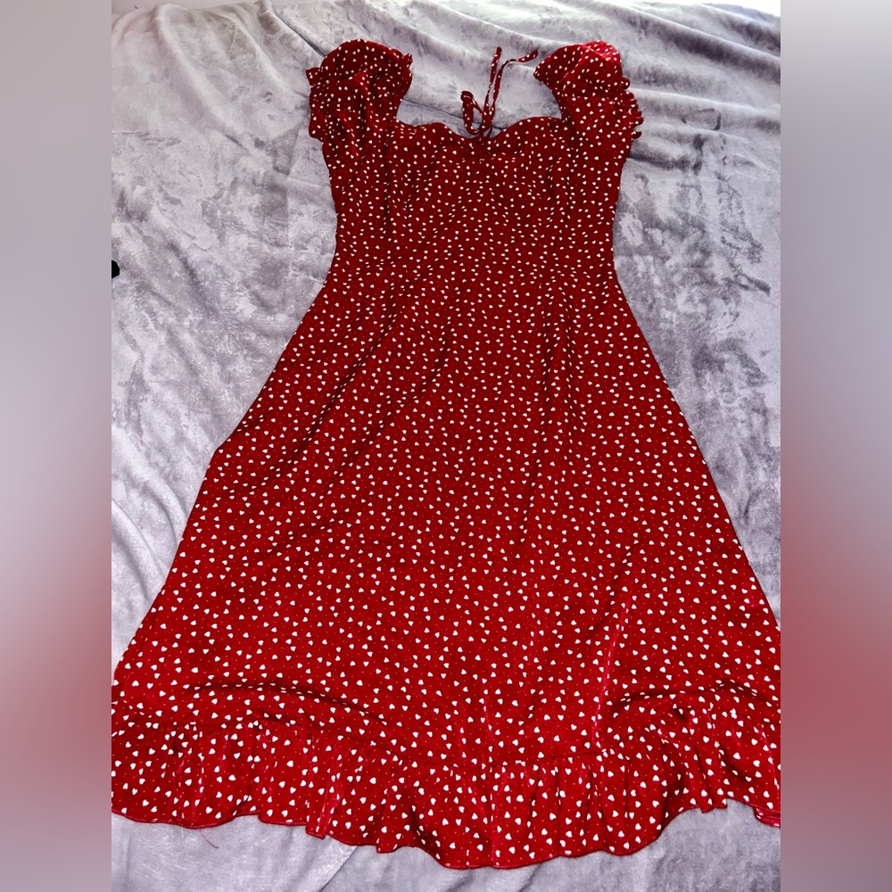 red polka dot heart maxi dress
